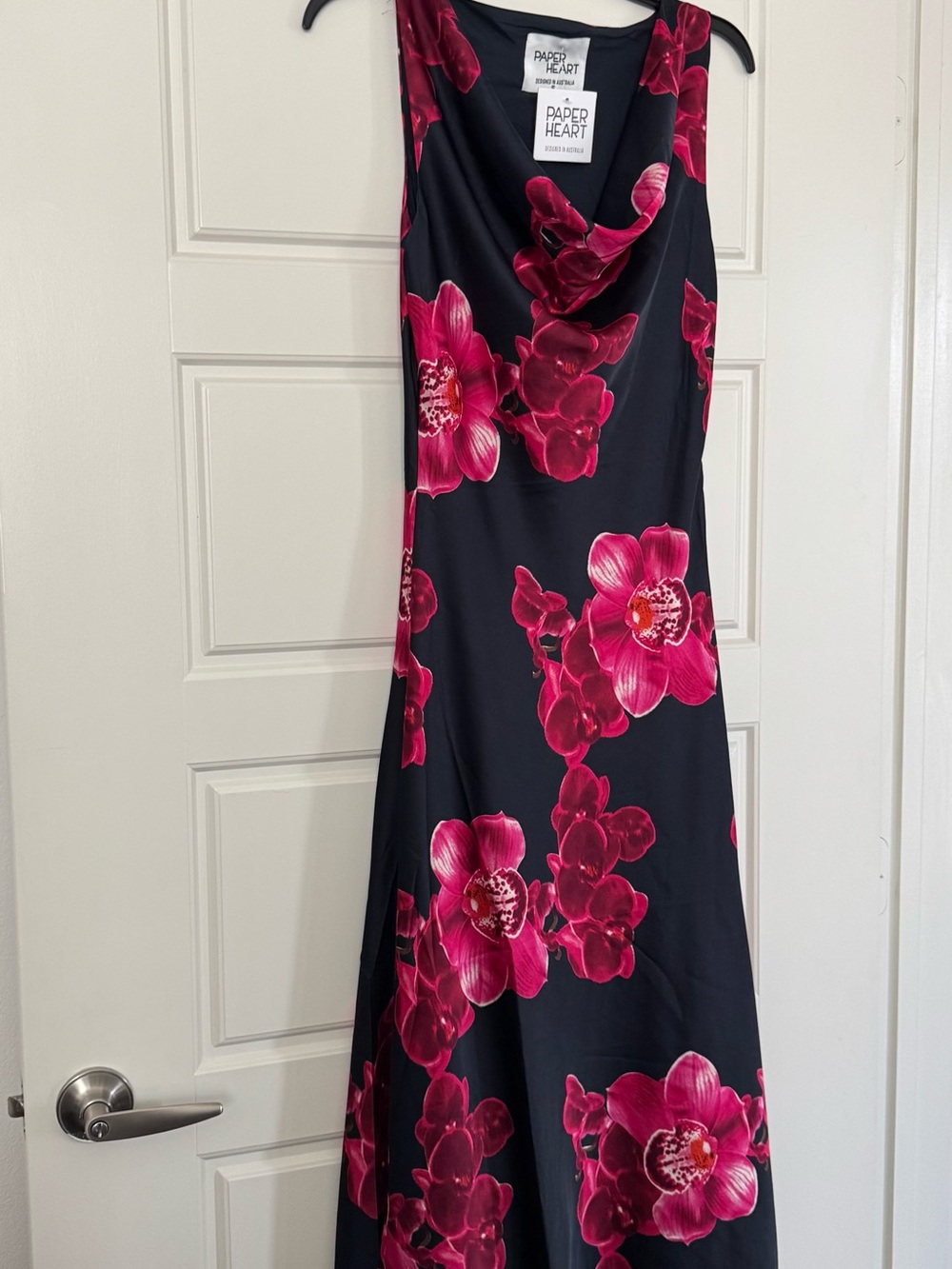 Paper Heart Black Maxi Dress with Fuchsia Floral Print